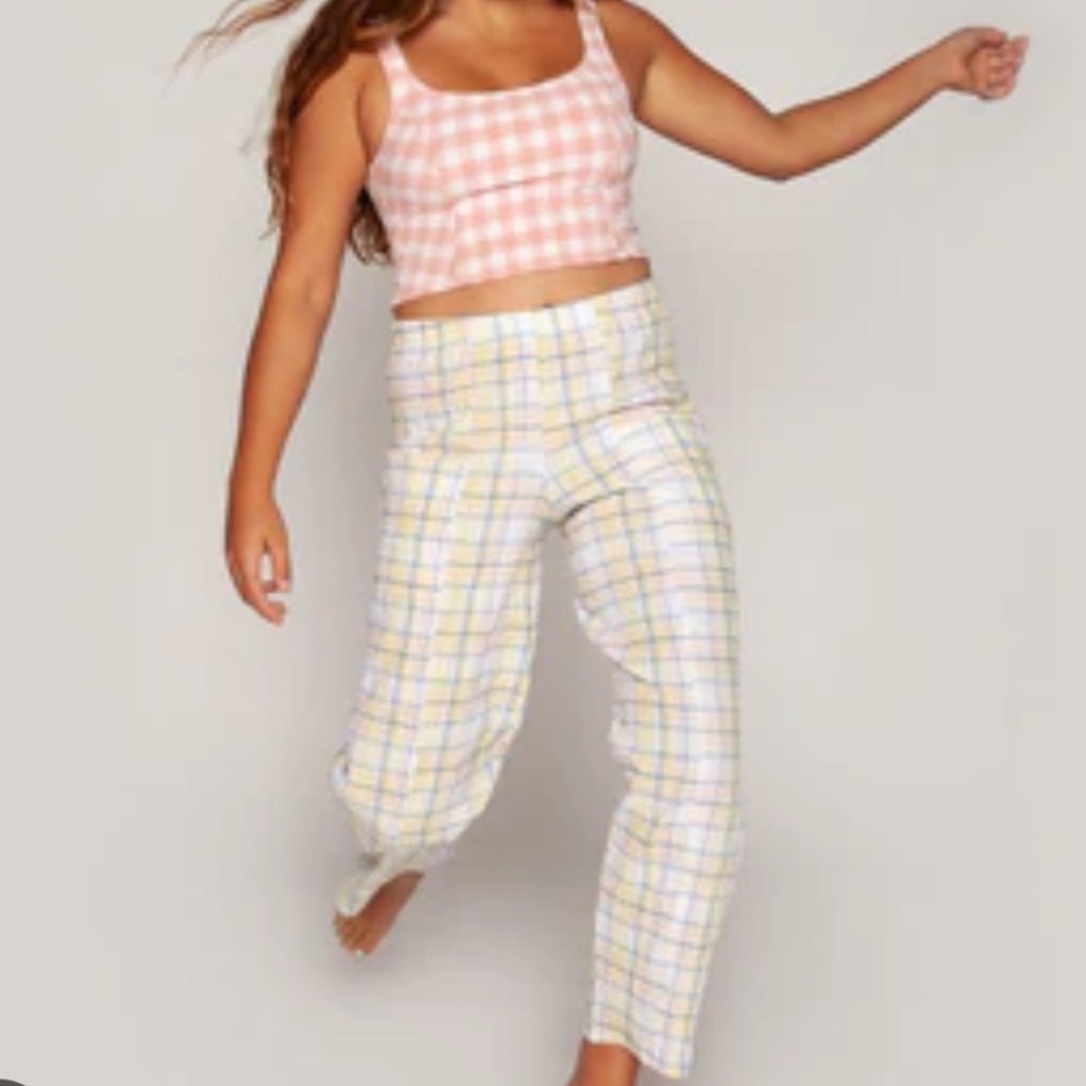 Seea Pastel Plaid Capris in Yellow and Blue